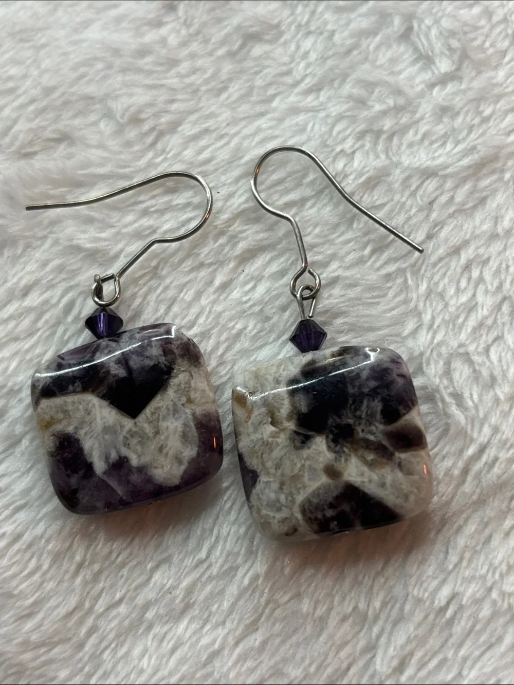 Handcrafted Amethyst Purple and White Stone Drop Earrings - Women Jewelry
